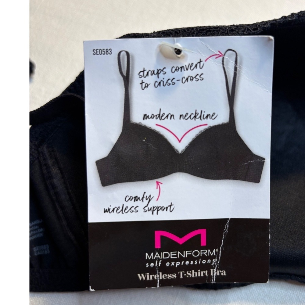Maidenform Wireless T-Shirt Bra Womens 34B Black NEW Convertible Lace SE0583 - Picture 5 of 6